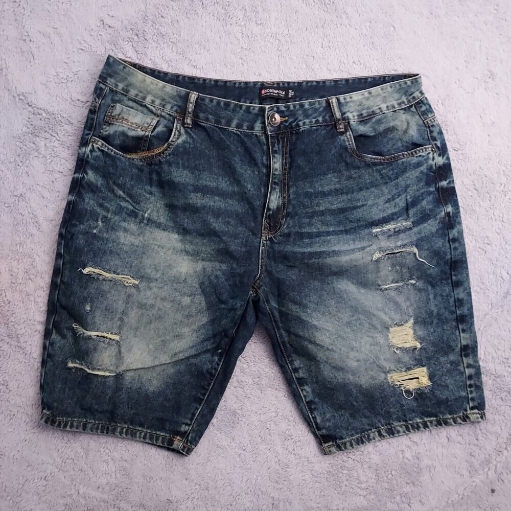 Southpole Jean Shorts Mens 44 Blue Denim Jorts Baggy Skater Hip Hop Distressed